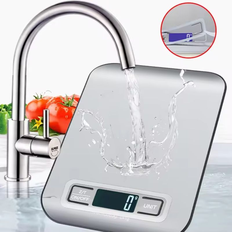 Digitale Küchenwaage, LED-Anzeige, 5 kg/1 g, Edelstahl-Panel, elektronische Waage, für Zuhause, Schmuck, Lebensmittel, Snacks, Wiegen, Backutensilien_voghion.com
