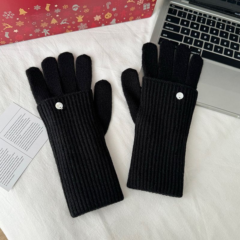 Mehrere Tragemöglichkeiten: Einfarbig für Damen, Winterwärme, Strickgarn, Radfahren im Freien, Studentenhandschuhe_voghion.com