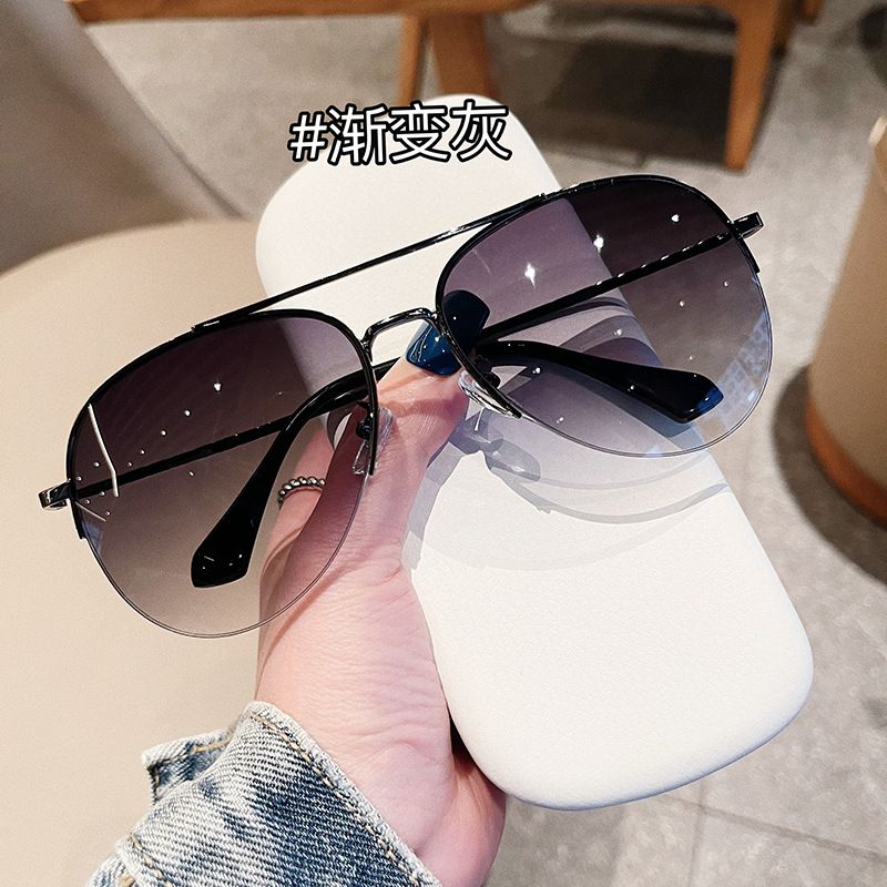 Qianai 2023 New Fashion Half-Frame Aviator Korean Style Personality Pilot UV Protection Sunglasses_voghion.com