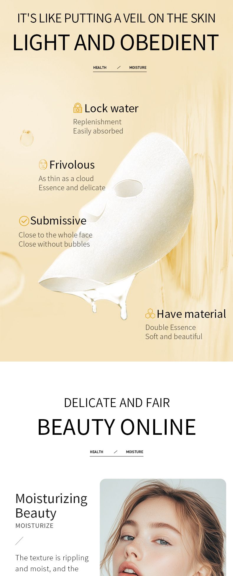 Maschera inglese completa 25 g BIOAOUA Confezione in fogli idratanti e idratanti al miele di riso Oubao_voghion.com