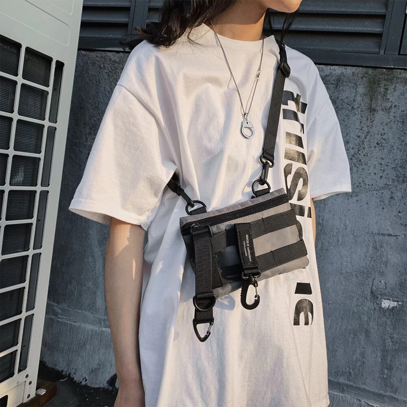 Schulter Gothic Schwarz Umhängetasche Messenger Tragetaschen Für Männer Frauen Shopper Nylon Hip Hop Techwear Satchel Taille Goth_voghion.com