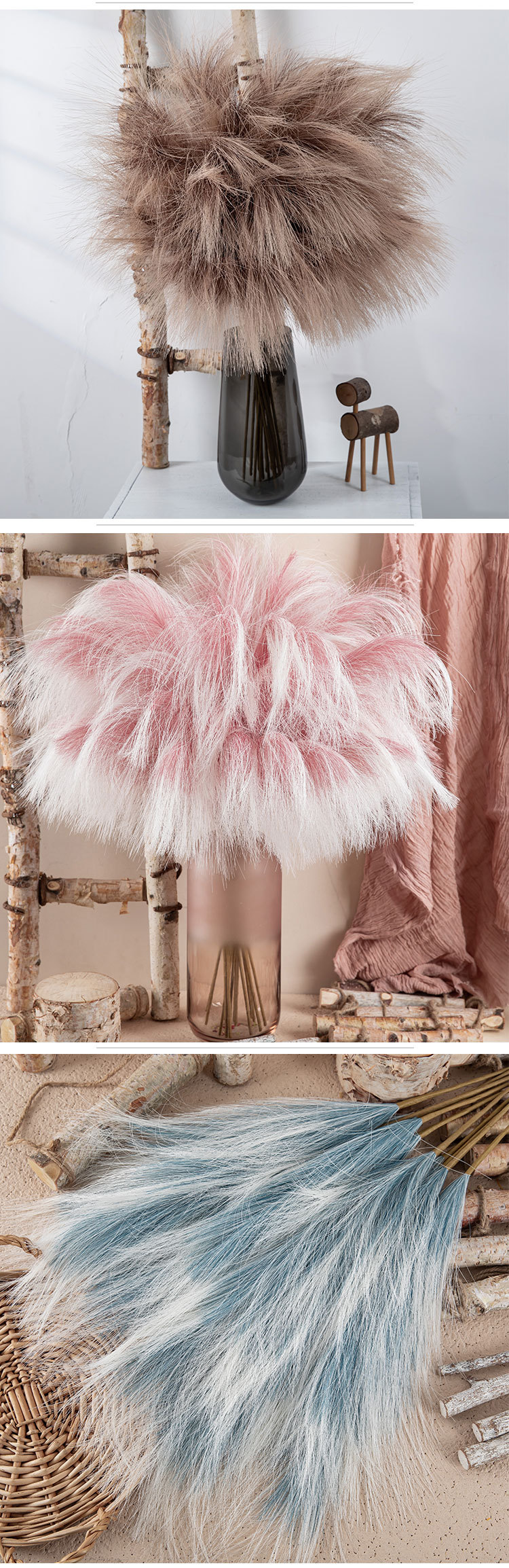 Artigianato Reed Pampas Produttore di fiori artificiali Fiori finti e piante verdi Decorazione di nozze all'ingrosso Stile INS MW85001_voghion.com