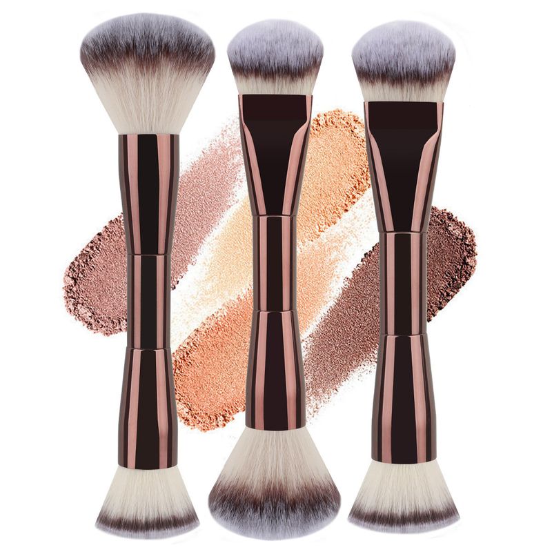 Neues doppelköpfiges Make-up-Pinsel-Flachkopf-Foundation-Konturpinsel für losen Puder, multifunktionales Schönheitswerkzeug für weiches Haar_voghion.com