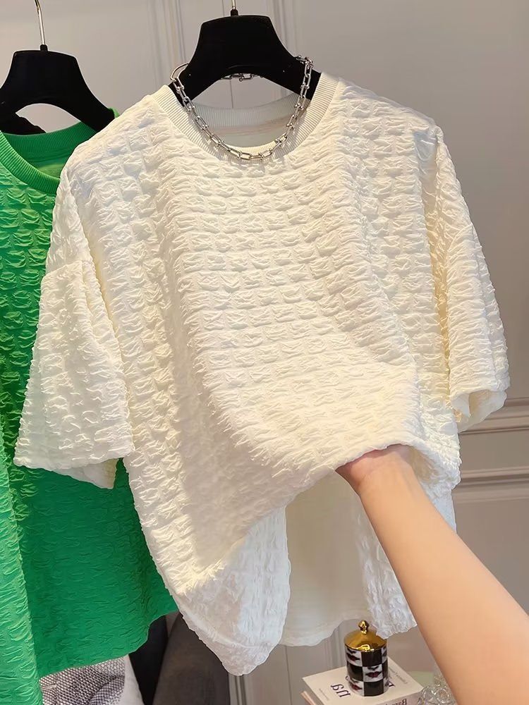 Men's 2024 summer design niche short-sleeved T-shirts for men and women ins versatile loose casual waffle T-shirt tops_voghion.com
