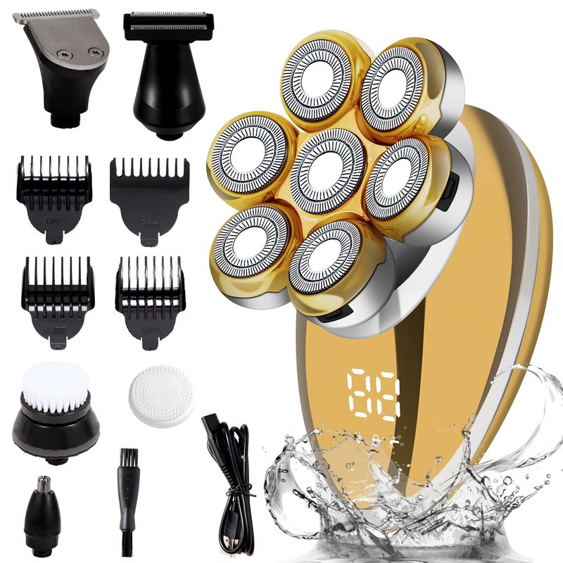 New Model Shaver With Digital Display, Seven Blades, Electric Razor Head, Bald Hair Trimmer, Rechargeable All-in-One_voghion.com