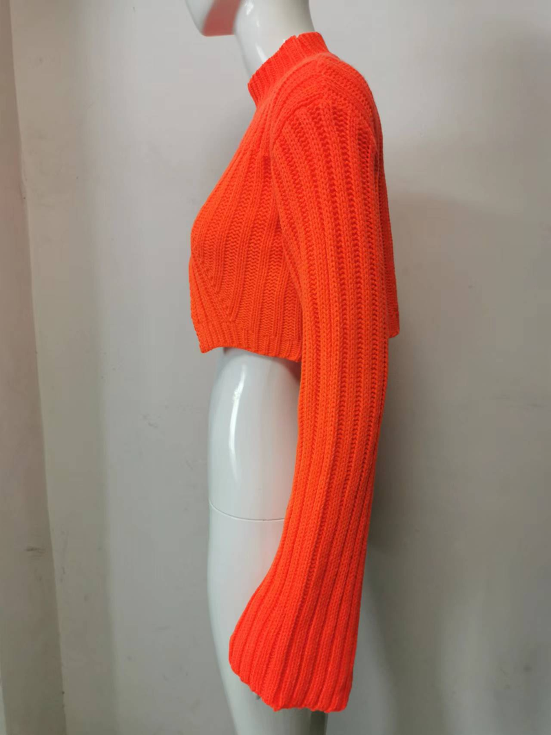 Haut mi-long décontracté à manches longues et col rond pour femme, classique, slim, irrégulier, col licou_voghion.com