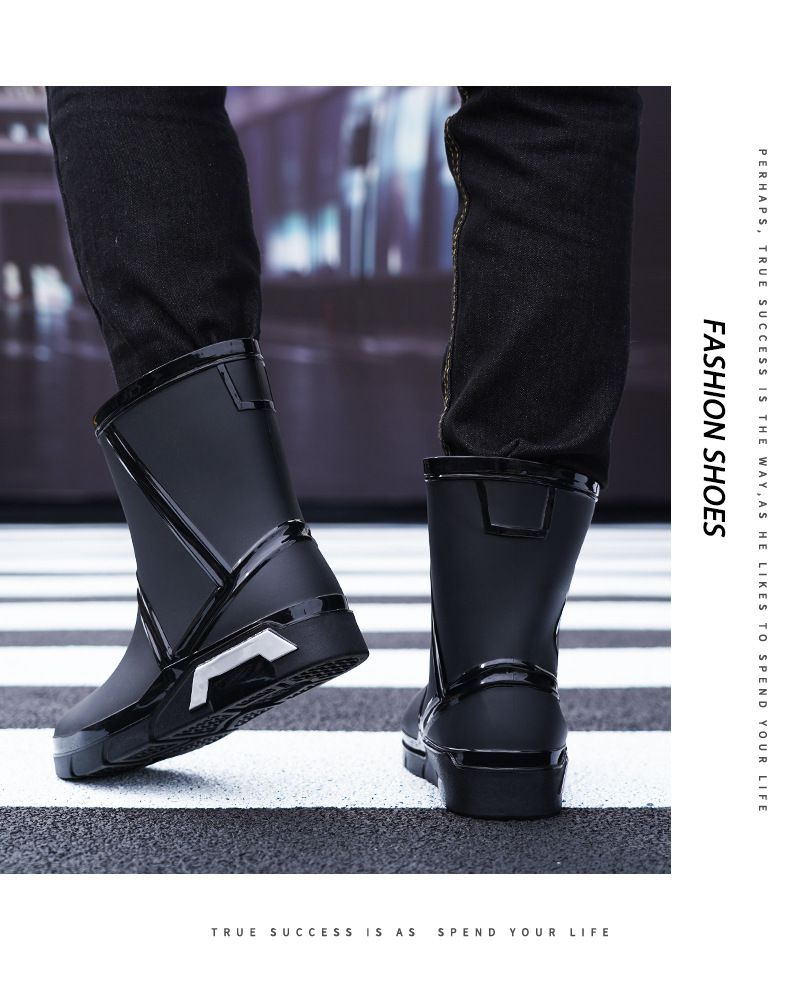Modische flache Herren-Regenschuhe, mittlere Röhre, rutschfest, wasserdicht, Angelschuhe, Baustellen-/Küchen-Wasserschuhe für Herren_voghion.com