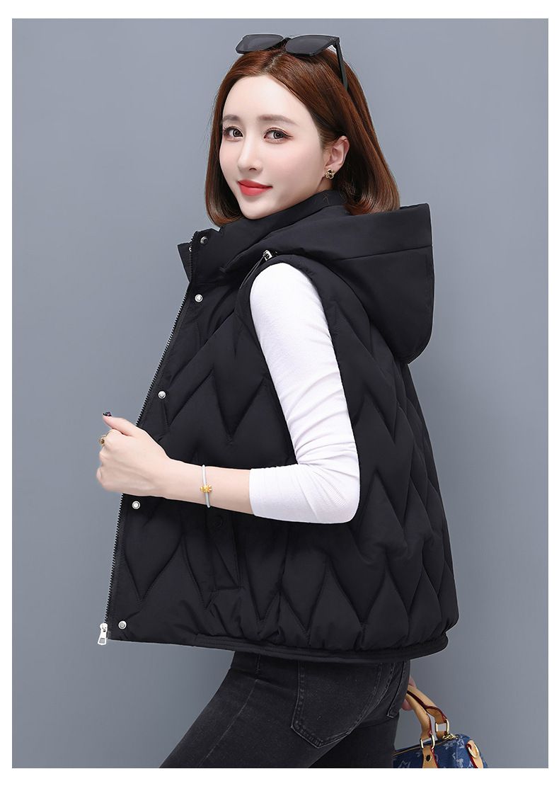Gilet matelassé pour femme avec capuche amovible, veste d'hiver légère et chaude sans manches, doudoune décontractée pour petites et grandes tailles, coque en polyester_voghion.com