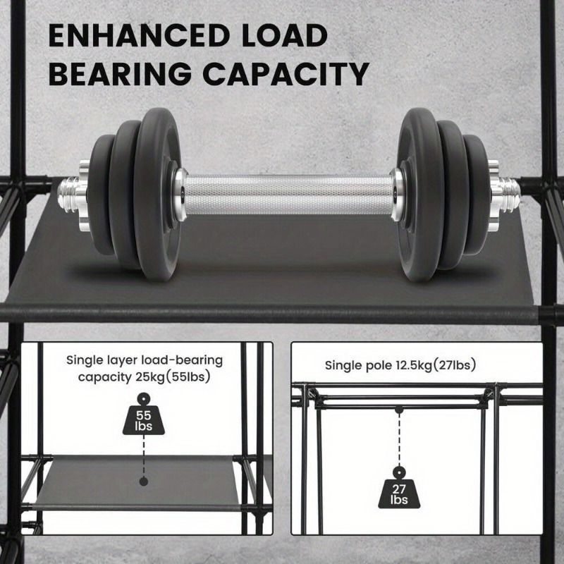 67×65×13.7 In Spacious Triple - Row Black/White Metal Clothes Rack With Drying Area - Stylish Floor - Standing Organizer For Bedroom, With Shoe & Accessory Space, Made Of Durable Plastic_voghion.com