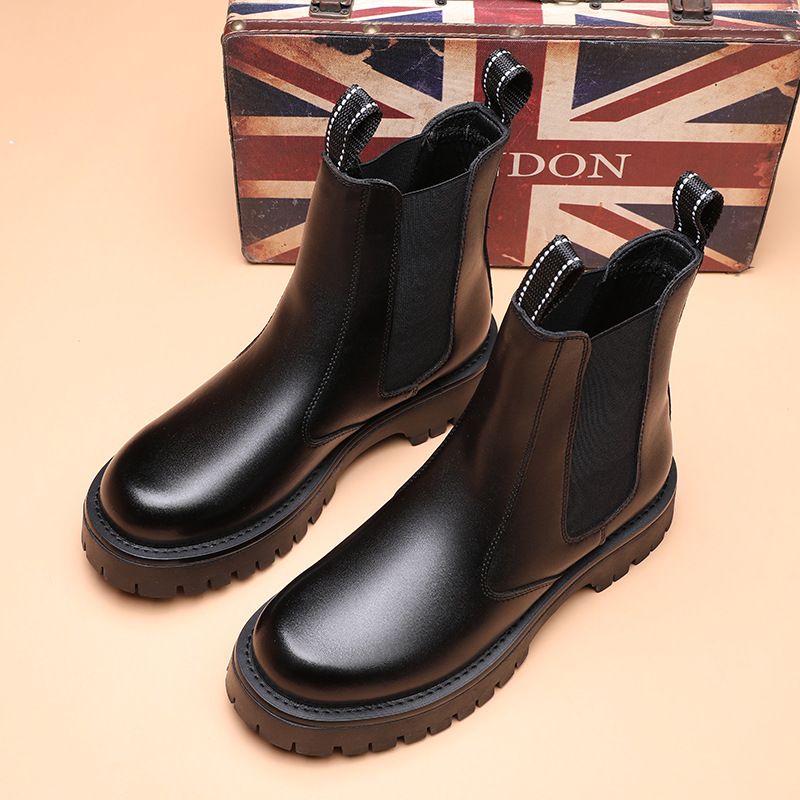 Chelsea Boots Men's Niche Heightened Thick-soled Martin Boots Black Side Zipper High-top Casual Short Boots_voghion.com