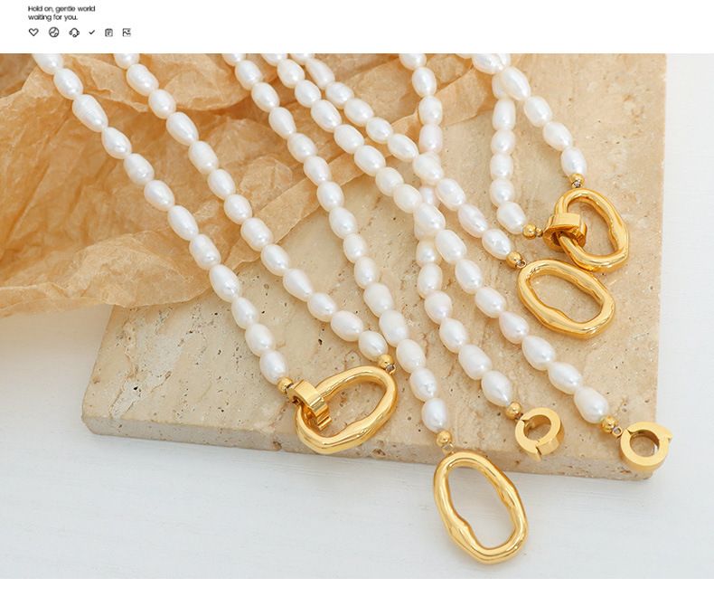 Temperament Persönlichkeit Design Süßwasser Perle Schlüsselbein Halskette Schmuck Set Aus Titan Stahl, Modische Und_voghion.com