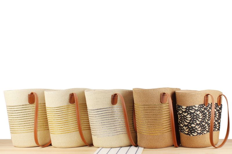 Women's Bags One Piece Striped Large Capacity Tote Bag, High Quality Hand Woven Bag, Holiday Versatile Shoulder Bag_voghion.com