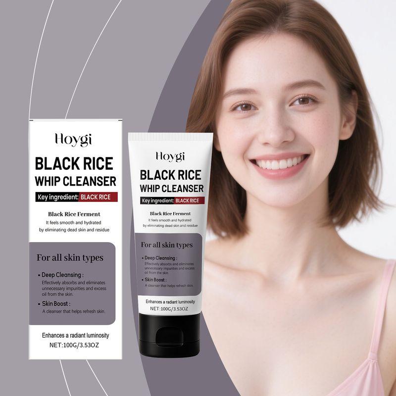 Detergente schiumogeno al riso nero HOYGI, detergente delicato per i pori della pelle del viso, lubrificante e detergente per il viso_voghion.com