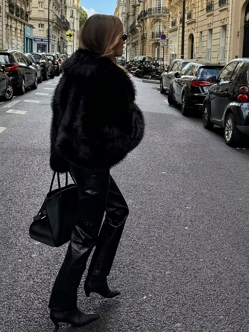 Cappotto elegante da donna foderato in pelliccia - Giacca corta morbida e calda, tinta unita lavabile Hine Autunno e Inverno, chic per le donne,_voghion.com