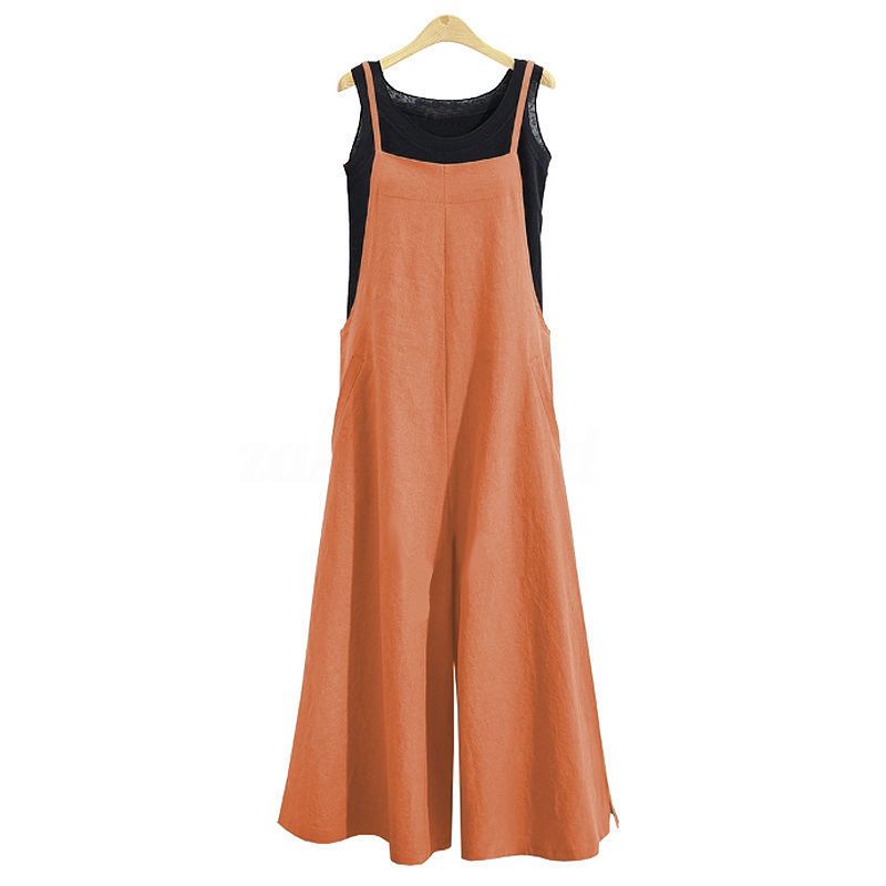 Suitable For All Seasons Summer Linen Flared Jumpsuit Cotton Wide-Leg Pants Overalls Women Casual Loose_voghion.com