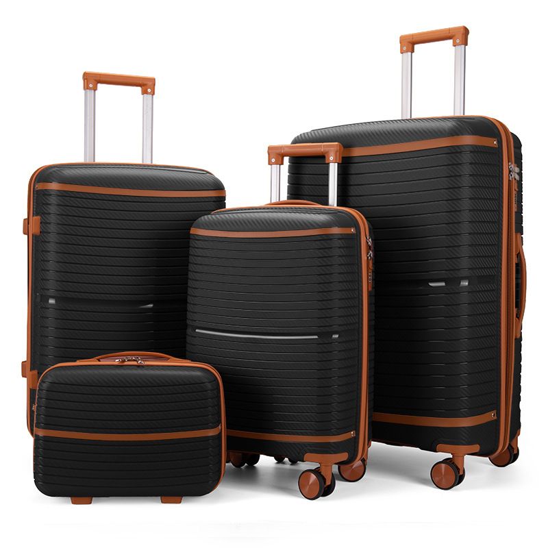 4-Piece Set Lightweight Durable PP Suitcase Luggage With Spinner Wheels, Anti-Burst Zipper, Stylish Striped Design For Travel_voghion.com