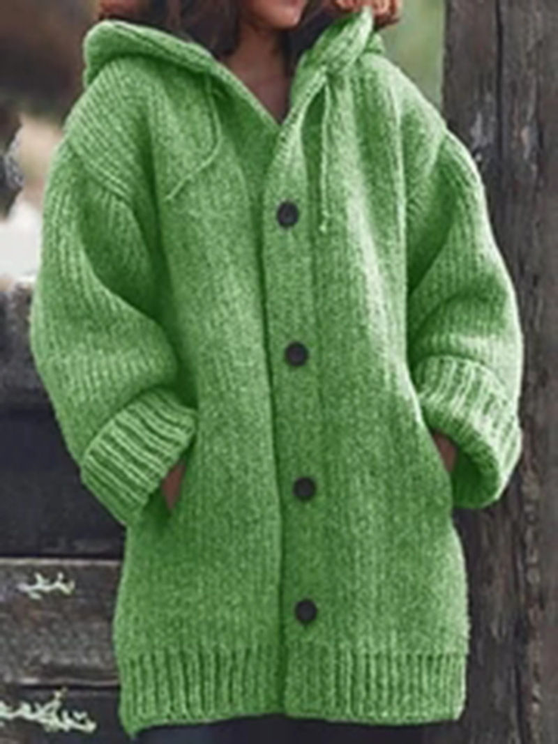 Damenpullover, Strickjacke, Strickpullover, mittellanger Mantelpullover_voghion.com