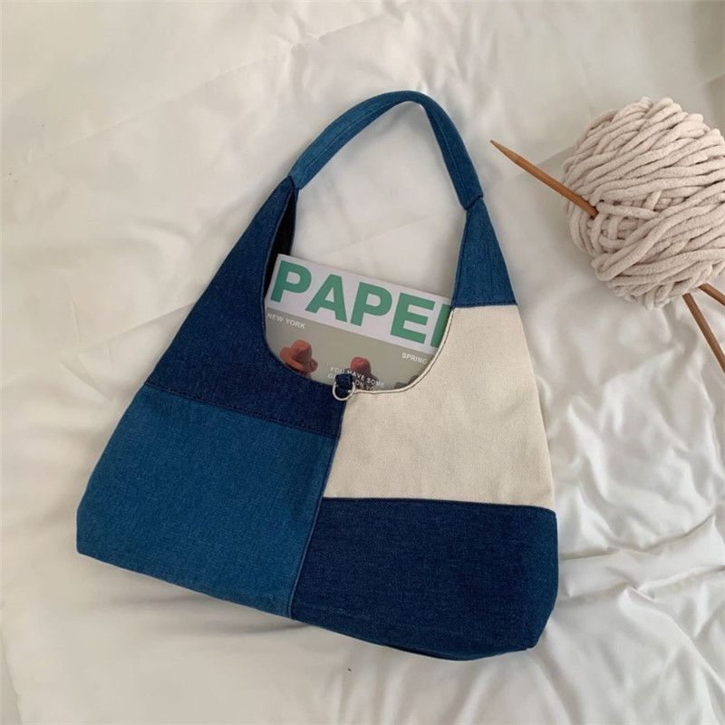 2025 Herbst und Winter neues Design, große Kapazität Farbe Kollision Spleißen Denim Mode Casual Handtasche Hunderte von täglich_voghion.com