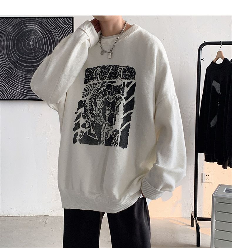 Oversized Knit Sweater – Unisex Crewneck Pullover (M-XXL, Cotton Blend, Textured Jacquard)_voghion.com