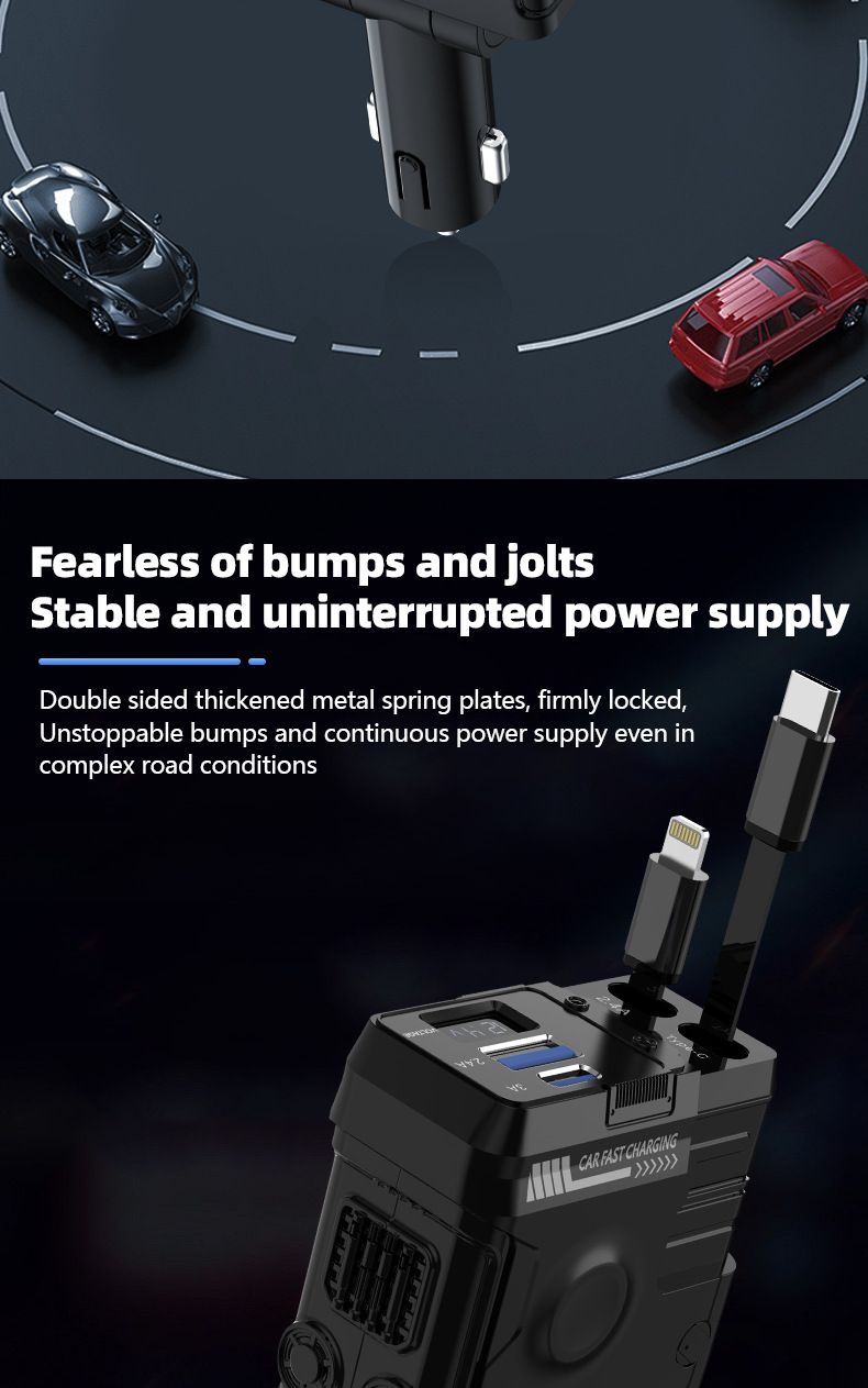 Car Chargers Supports 66W Super Fast Charging Flash Charging Retractable Cable Four In One Cigarette Lighter_voghion.com