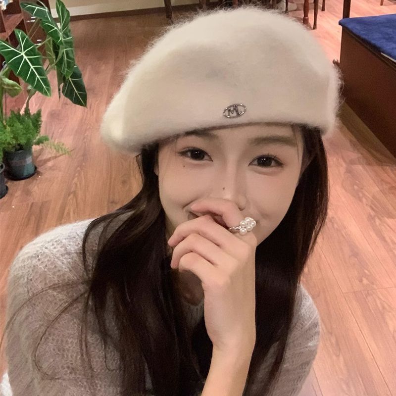 Baskenmütze für Damen aus Angora-Kaninchenhaar-Wollmischung für Winterwärme und Kälteschutz_voghion.com