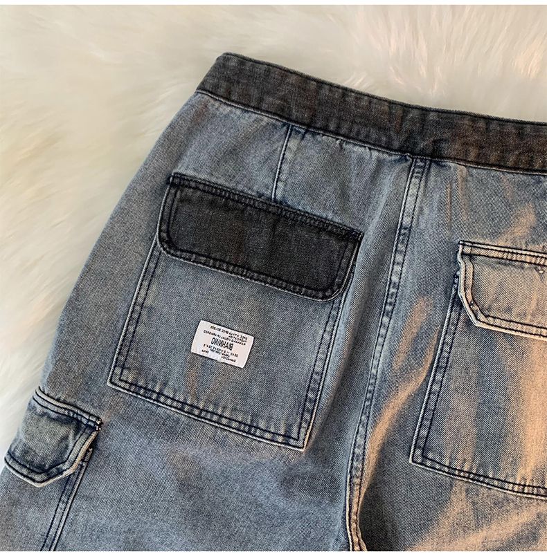 Washed Old Denim Shorts, Men's Summer Trend, Ins Multi Pocket Workwear Pants, Loose Fitting American Casual Capris_voghion.com
