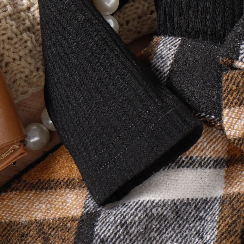 Kinderbekleidung Mode Mädchen Anzug Strickoberteil Plaid Rock Baskenmütze dreiteiliges Set_voghion.com