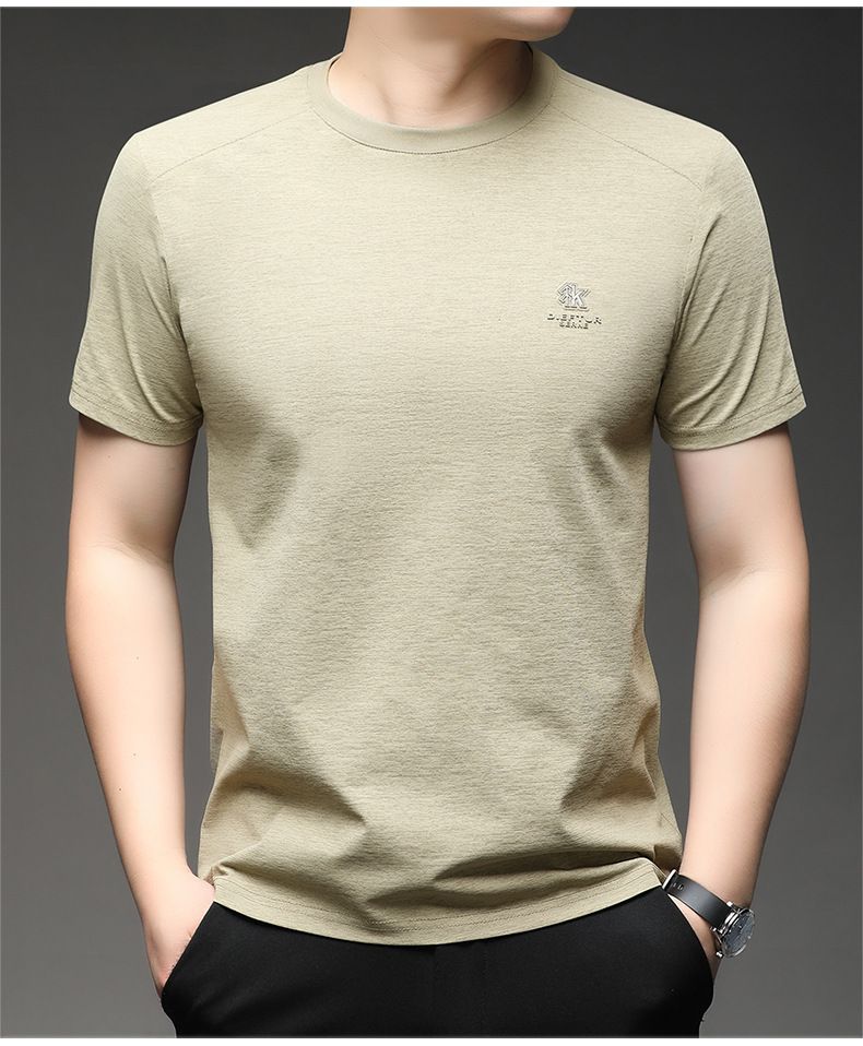 Maglietta da uomo in cotone di bambù, a maniche corte, casual, con scollo rotondo, estiva, traspirante_voghion.com