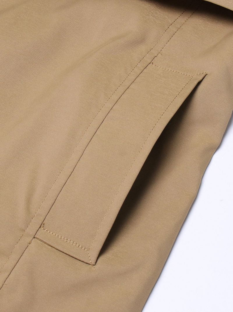 Women's Clothing Temperament commuting style mid length windbreaker lapel long sleeve ruffle stitching slim fit over the knee coat_voghion.com