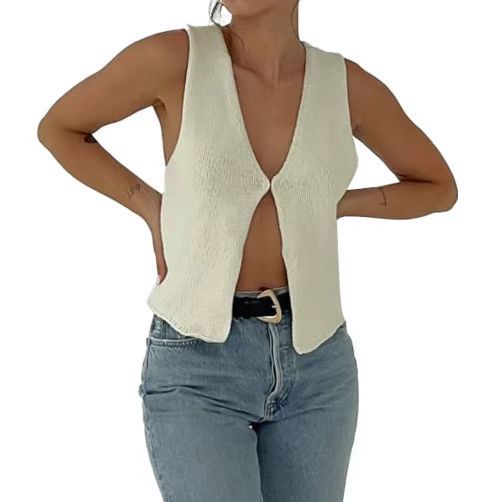 Cardigan tricoté sans manches pour femme, vêtement d'été tendance_voghion.com