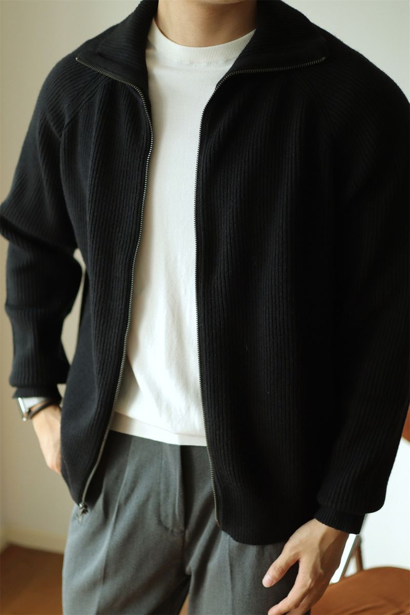 Men’s Chunky Knit Zip-Up Cardigan – High Neck Winter Sweater (Breathable Cotton, 5 Sizes, Minimalist Design, Anti-Wrinkle, Machine Washable)_voghion.com