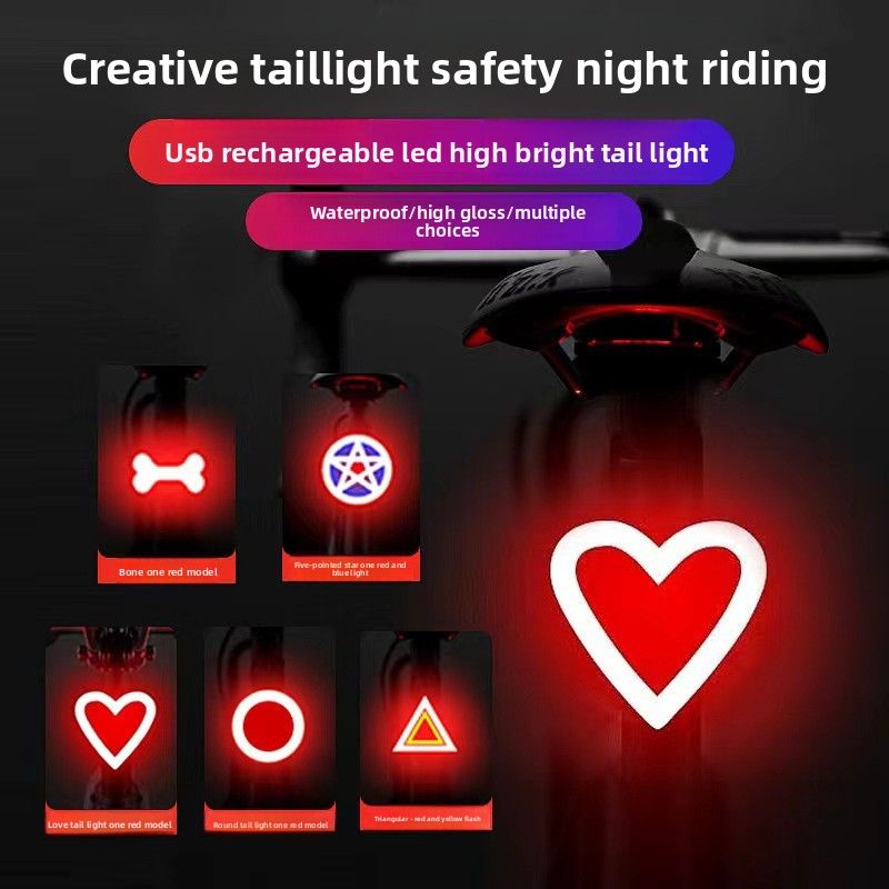 Fahrrad Herz Schwanz Nacht Reiten USB Lade COB Warnung Licht Blinkt Hohe Helligkeit Zubehör_voghion.com