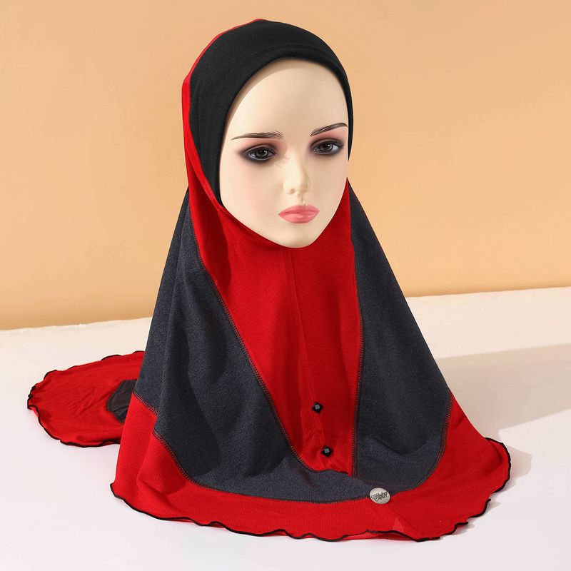 Women's Hijab summer new headscarf denim contrast color stitching style pullover headscarf ladies headscarf_voghion.com
