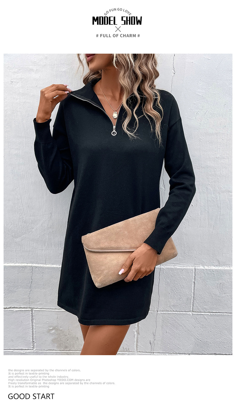 Modisches, einfarbiges Pulloverkleid für Damen_voghion.com