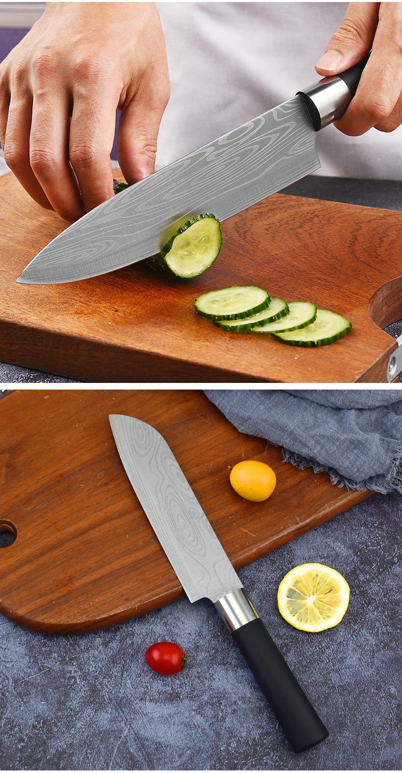 Damascus Laser Pattern Multi-purpose Household Stainless Steel Kitchen Chef Cooking Slicing Knife_voghion.com