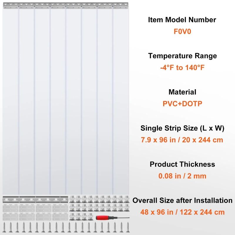 Striscia trasparente per tenda di spessore X 96 0,08 Strisce per porta 8 pezzi Tenda a strisce Wa Larghezza tenda 48 Altezza porta in PVC per congelatore in plastica_voghion.com