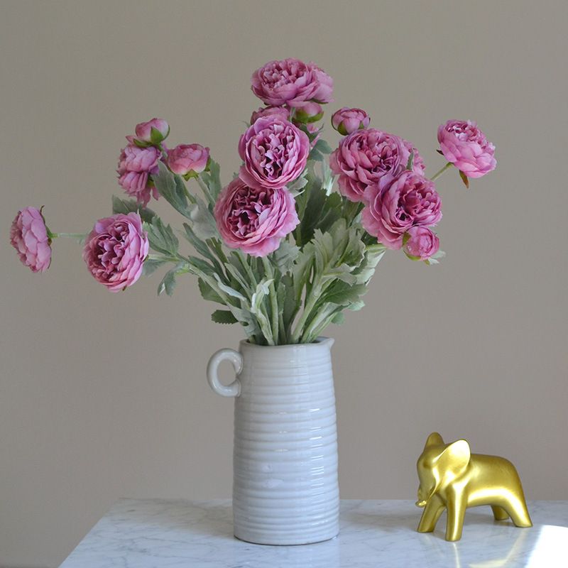 Wholesale artificial flowers with 3 heads of flocked Qianzi dew lotus camellia Lulianyang peony peony Nordic simple temperament artificial flowers_voghion.com