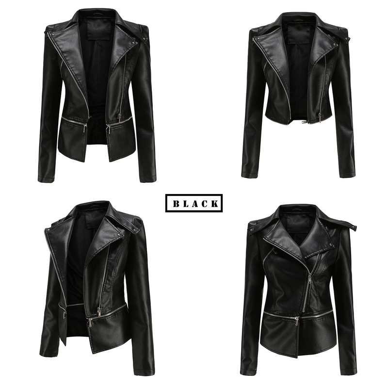 Giacca in pelle da donna con orlo staccabile, giacca casual alla moda_voghion.com