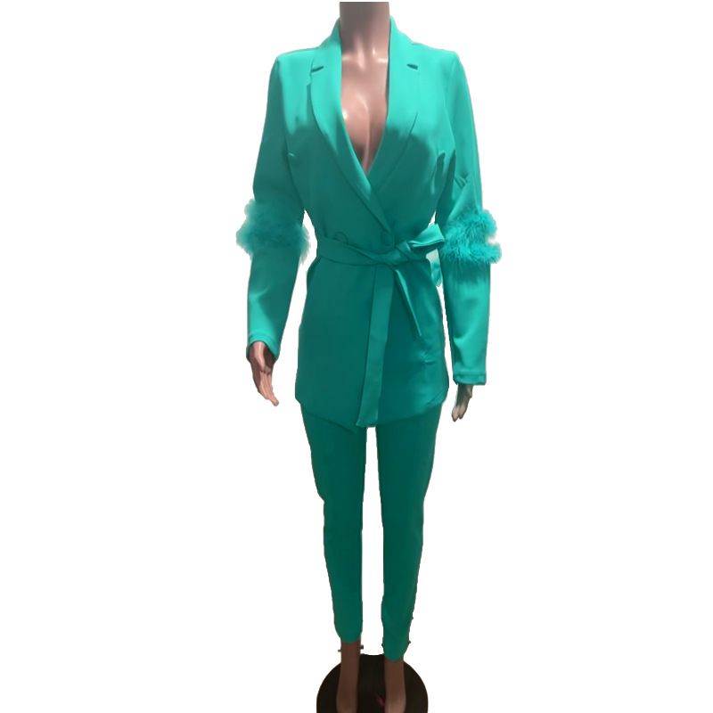 Damenbekleidung Federanzug pelziger langärmeliger zweiteiliger Bademantel große Strickjacke offen für Frauen_voghion.com