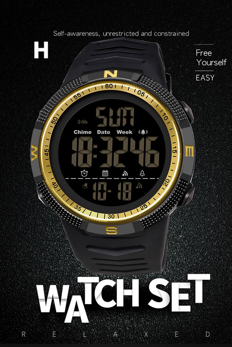 Digital Sports Watch With Alarm, Stopwatch, Countdown, Night Light, And 50m Water Resistance - Large Round Dial, Durable Resin Case, Rubber Strap_voghion.com