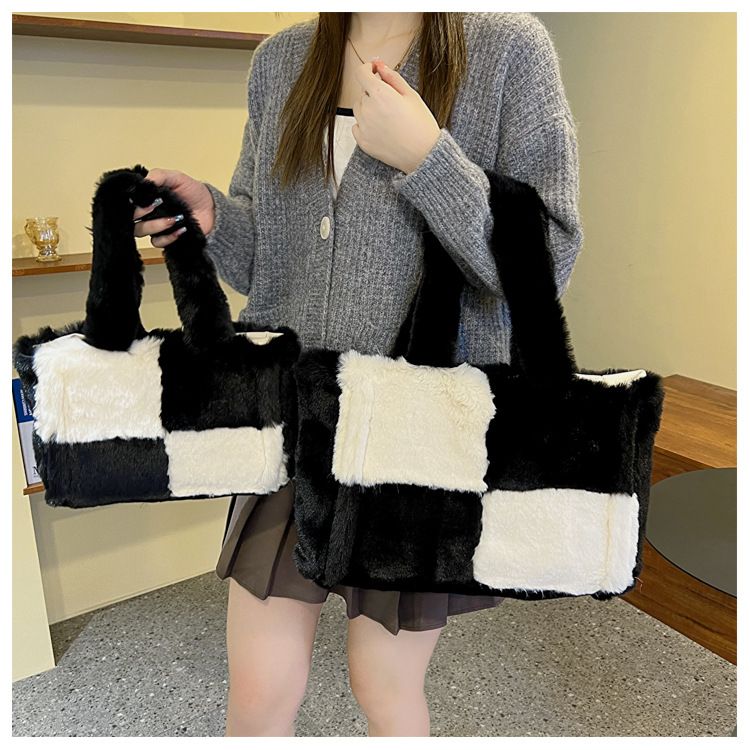 Women's Light Luxury Faux Shearling Tote Bag – Soft & Spacious Shoulder Bag For Everyday Use, Stylish Trendy With Magnetic Closure Plush Shoulder Bag_voghion.com