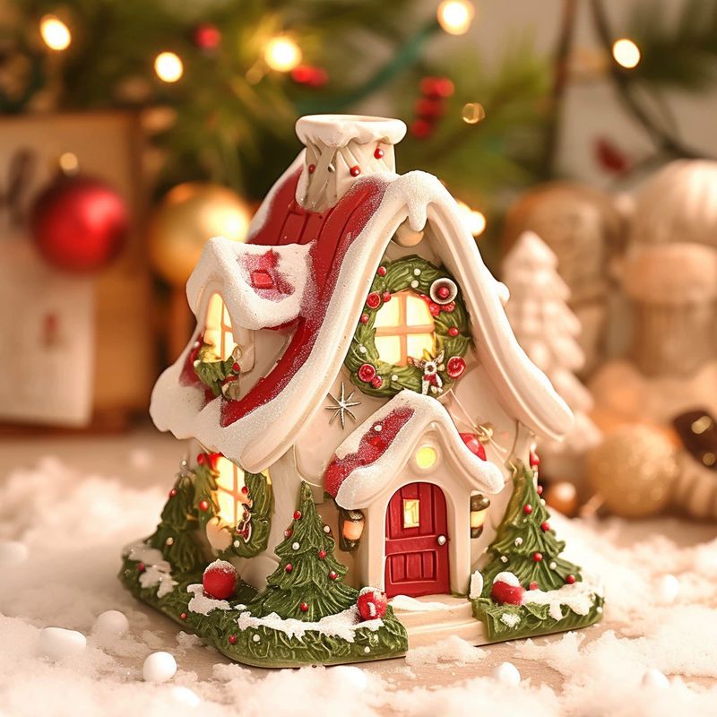 New Snow House Aromatherapy Burner Night Light Home Living Room Christmas Atmosphere Decoration Creative Ornament_voghion.com
