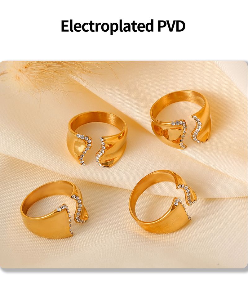 INS Wind Inlaid Diamond Irregular Open Ring Stainless Steel Neutral Cold Wind Non Adjustable Ring_voghion.com