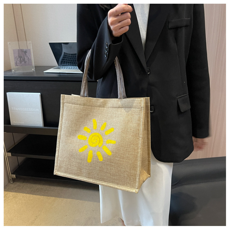 Geantă de plajă de mare capacitate, geantă de in, geantă de umăr pentru femei, geantă de in, geantă de transport pentru mami, geantă de clasă pentru studenți_voghion.com