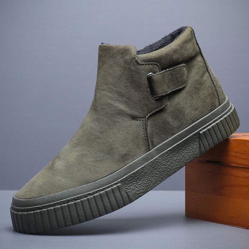 Shanbu Winter New Scarpe da uomo con fodera in pile, calde scarpe alte in cotone con velcro, versatili stivali da neve per studenti_voghion.com