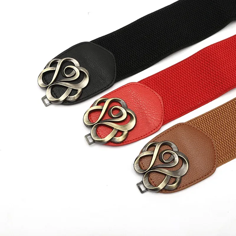 New Cover Style Fashion Retro Rose Legierung Knopfkopf Breiter elastischer Daunenmantel Damen Taillengürtel_voghion.com