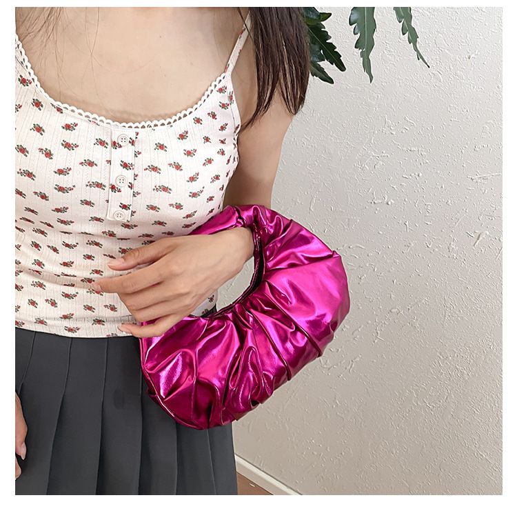 Women's bags new style shiny metal PU cloud bag fashionable pleated design handbag ladies handbag_voghion.com