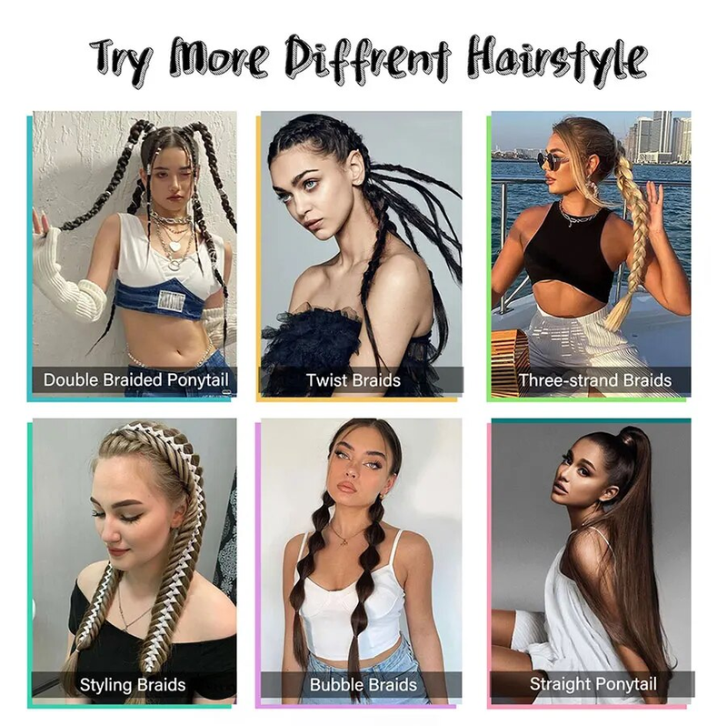 Estensione intrecciata lunga con cravatta crespa avvolgente attorno a un pezzo di capelli sintetici a coda di cavallo per donne 26 36 pollici_voghion.com