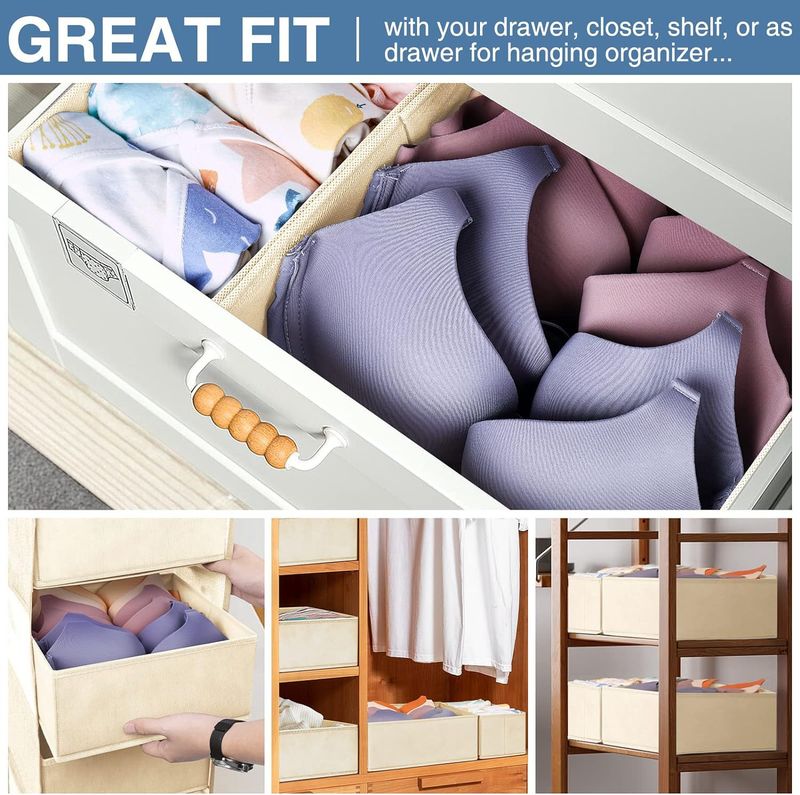 6-Piece Fabric Storage Box Set For Underwear, Socks & Small Items Foldable Closet Organizer With Multiple Sizes Breathable Non-Woven Material_voghion.com