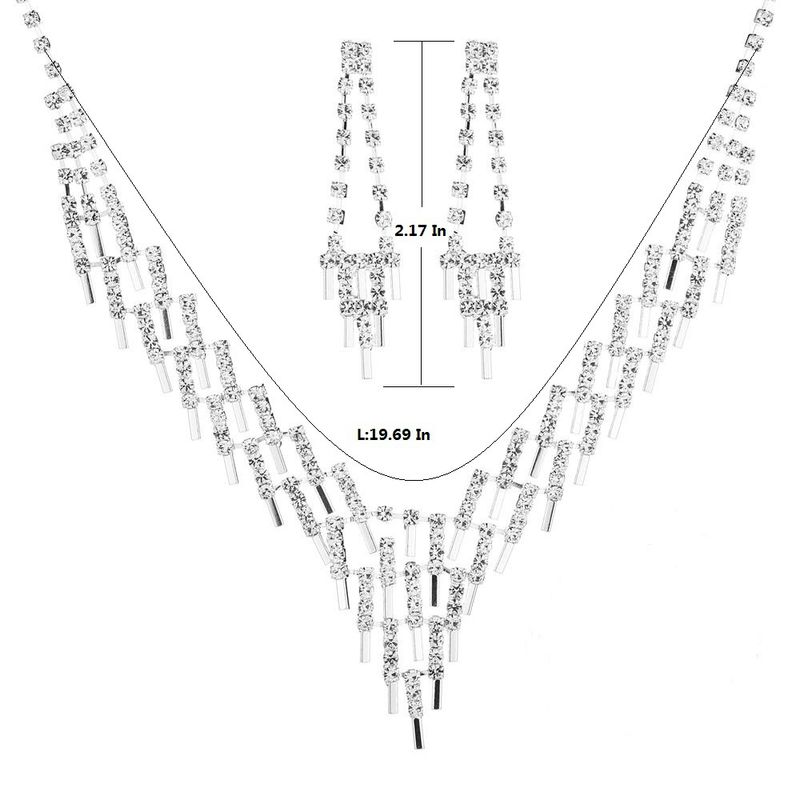 Set di gioielli da sposa - Collana, orecchini e bracciale con strass esagerati in argento sterling (set da sposa da 3 pezzi)_voghion.com